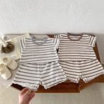 【80-130cm】セットアップ キッズ服 ボーダー ワッフル - 画像 (18)