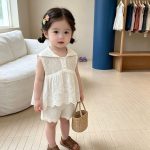 【73-120cm】セットアップ ベビー 折り襟 可愛い ホワイト