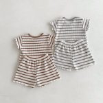 【80-130cm】セットアップ キッズ服 ボーダー ワッフル - 画像 (10)