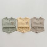 【80-130cm】セットアップ カラフル ストライプ 熊 シンプル - 画像 (2)