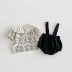 【66-100cm】セットアップ ブラック フラワー サロペット&シャツ - 画像 (7)