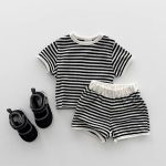 【73-120cm】Tシャツシ＆ョートパンツ ベビー カジュアル ボーダー柄 - 画像 (3)