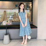 【66-150cm+親サイズ】ワンピース 親子ペア チェック柄 折り襟 - 画像 (7)