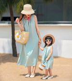【80-150cm+親サイズ】シャツorワンピースorショートパンツ 親子ペア 無地 シンプル - 画像 (6)