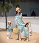 【80-150cm+親サイズ】シャツorワンピースorショートパンツ 親子ペア 無地 シンプル