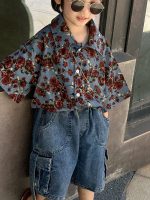 【80-150cm+親サイズ】シャツ 親子ペア フラワー レトロ - 画像 (12)
