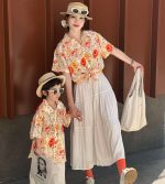【80-150cm+親サイズ】シャツorスカートorショートパンツ 親子ペア 花柄 ファッション - 画像 (13)