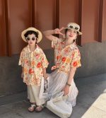 【80-150cm+親サイズ】シャツorスカートorショートパンツ 親子ペア 花柄 ファッション - 画像 (14)