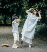 【80-150cm+親サイズ】トップスorワンピースorショートパンツ 親子ペア ストライプ カジュアル - 画像 (7)