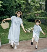 【80-150cm+親サイズ】トップスorワンピースorショートパンツ 親子ペア ストライプ カジュアル - 画像 (8)