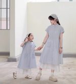 【80-150cm+親サイズ】トップスorワンピースorショートパンツ 親子ペア ストライプ カジュアル - 画像 (2)