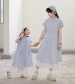 【80-150cm+親サイズ】トップスorワンピースorショートパンツ 親子ペア ストライプ カジュアル - 画像 (5)
