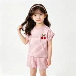 【90-130cm】セットアップ 女の子 チェリー ボーダー - 画像 (4)