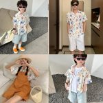 【80-150cm+親サイズ】シャツorパンツ 親子ペア フラワー レトロ - 画像 (2)