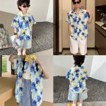 【80-150cm+親サイズ】シャツorワンピース 親子ペア ゆったり レトロ
