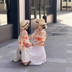 【80-150cm+親サイズ】シャツorスカートorショートパンツ 親子ペア 花柄 ファッション - 画像 (3)