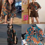 【80-150cm+親サイズ】シャツorショートパンツ 親子ペア 花柄 レトロ