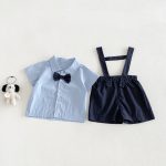 【73-100cm】セットアップ ベビー リボン付き シャツ&オーバーオール - 画像 (4)