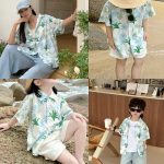 【80-150cm+親サイズ】シャツ 親子ペア フラワー プリント - 画像 (5)