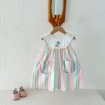 【80-130cm】ワンピース 女の子 ストライプ 刺繍 ノースリープ - 画像 (4)