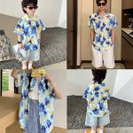 【80-150cm+親サイズ】シャツorワンピース 親子ペア ゆったり レトロ - 画像 (3)