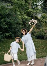 【80-150cm+親サイズ】トップスorワンピースorショートパンツ 親子ペア ストライプ カジュアル - 画像 (6)