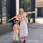 【80-150cm+親サイズ】シャツorスカートorショートパンツ 親子ペア 花柄 ファッション - 画像 (4)