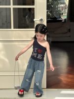 【90-140cm】トップスorパンツ 女の子 ストーン付き ダメージジーンズ - 画像 (4)