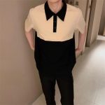 【80-150cm+親サイズ】ワンピースorトップス 親子ペア 配色切り替え 折り襟 - 画像 (6)