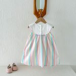 【80-130cm】ワンピース 女の子 ストライプ 刺繍 ノースリープ - 画像 (5)