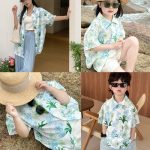 【80-150cm+親サイズ】シャツ 親子ペア フラワー プリント - 画像 (3)
