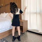 【80-150cm+親サイズ】ワンピースorトップス 親子ペア 配色切り替え 折り襟 - 画像 (5)