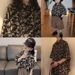 【80-150cm+親サイズ】シャツ 親子ペア 花柄 合わせやすい