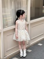 【90-140cm】ワンピース 女の子 ドット柄 ノースリープ