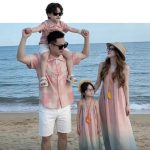 【90-150cm+親サイズ】ワンピースorシャツorショートパンツ 親子ペア ビーチ グラデーション - 画像 (3)