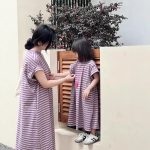 【90-150cm+親サイズ】ワンピースorセットアップorTシャツ 親子ペア ボーダー柄 シンプル - 画像 (3)