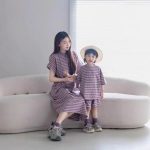【90-150cm+親サイズ】ワンピースorセットアップorTシャツ 親子ペア ボーダー柄 シンプル