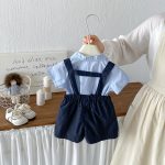 【73-100cm】セットアップ ベビー リボン付き シャツ&オーバーオール - 画像 (5)