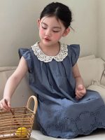 【90-140cm】ワンピース 女の子 折り襟 レース - 画像 (4)