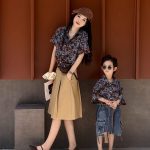 【80-150cm+親サイズ】シャツ 親子ペア フラワー レトロ - 画像 (4)