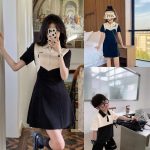 【80-150cm+親サイズ】ワンピースorトップス 親子ペア 配色切り替え 折り襟 - 画像 (3)