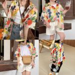 【80-150cm+親サイズ】シャツorショートパンツ 親子ペア レトロ ストリート風 - 画像 (2)