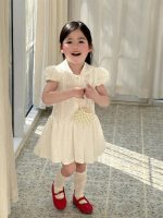 【90-140cm】ワンピース 女の子 折り襟 パフスリープ