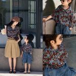 【80-150cm+親サイズ】シャツ 親子ペア フラワー レトロ - 画像 (2)