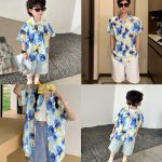 【80-150cm+親サイズ】シャツorワンピース 親子ペア ゆったり レトロ - 画像 (4)