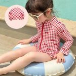 【90-140cm】水着 ドット柄 チェック柄 長袖 スイムウェア - 画像 (8)