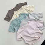 【80-130cm】半袖Tシャツ キッズ服 クリーム サラシリーズ コットン