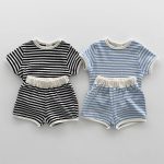 【73-120cm】Tシャツシ＆ョートパンツ ベビー カジュアル ボーダー柄 - 画像 (2)