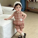 【73-100cm】ベスト&パンツ ベビー オシャレ チェック - 画像 (2)