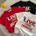 【90-150cm】半袖Tシャツ キッズ服 パッチワーク ロゴプリント